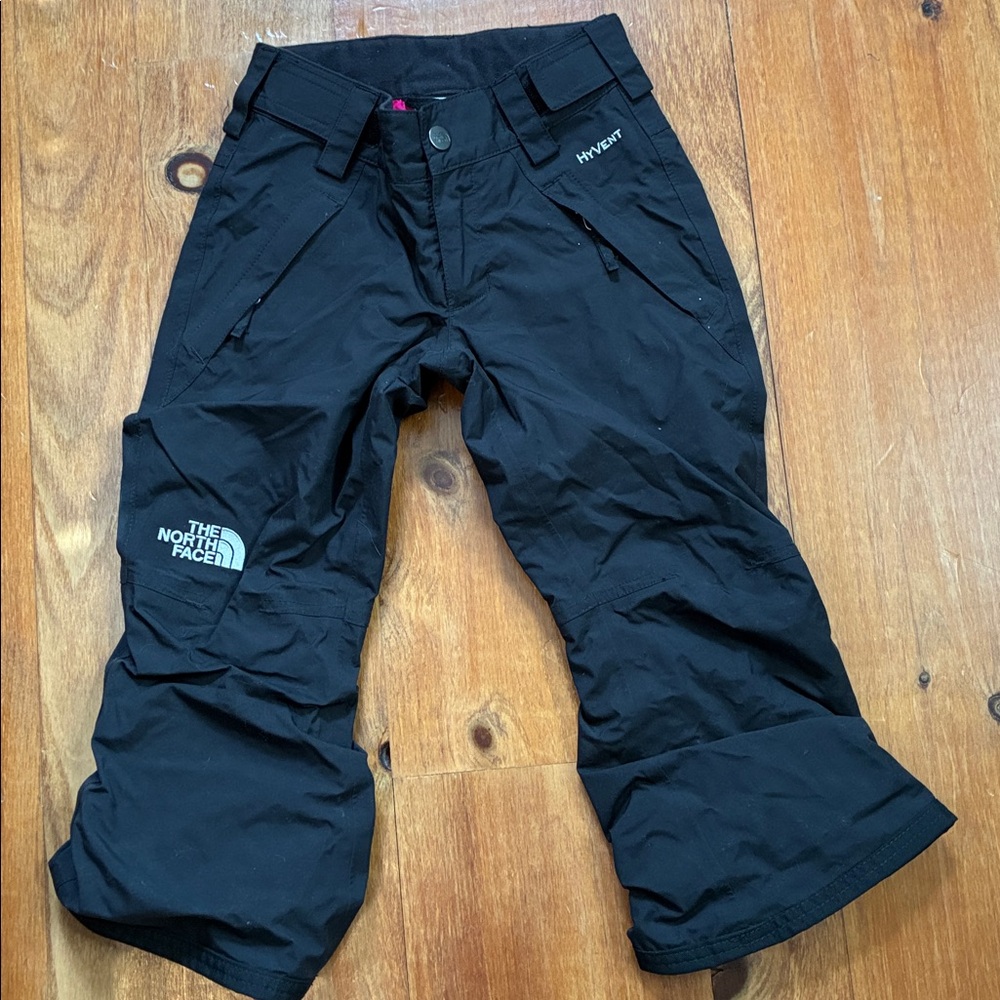 North Face black snow pants girls XXS 5 pink Derby insulated Hyvent pull on ski